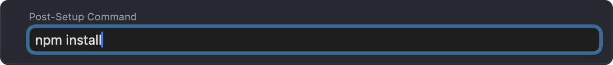 Cedarboard's post-setup command set to npm install.